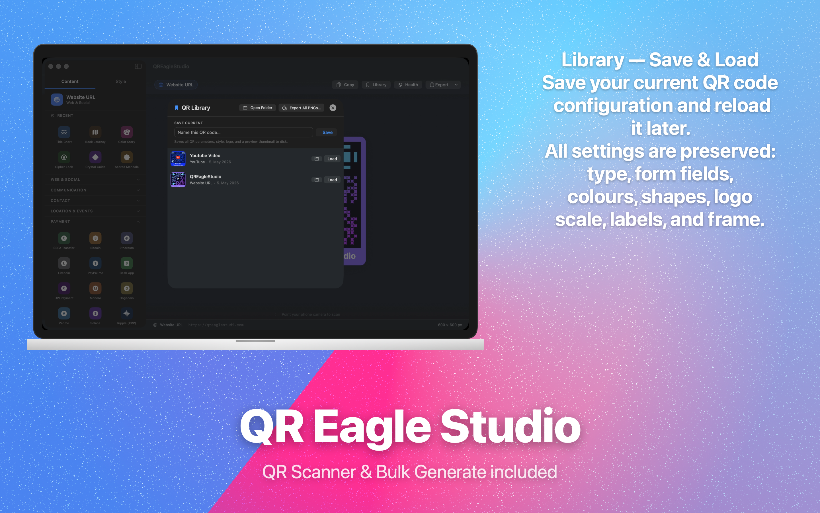QR Library — Save & Load