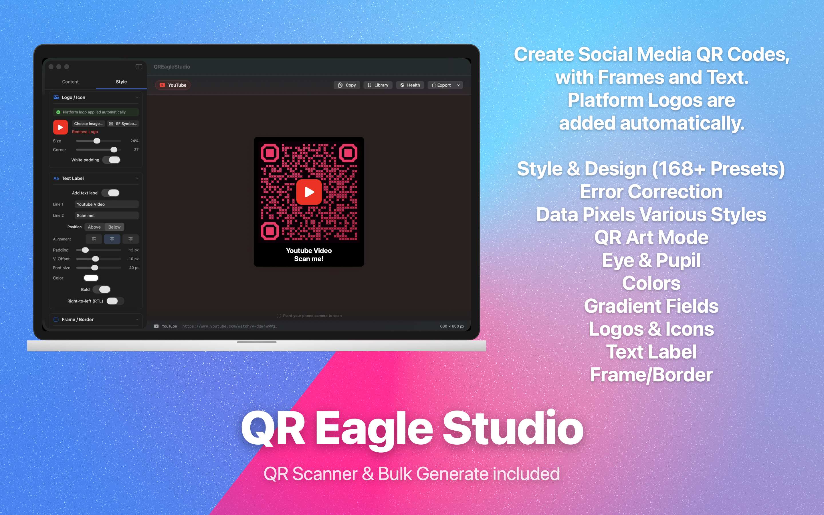 Social QR with Frame & Text